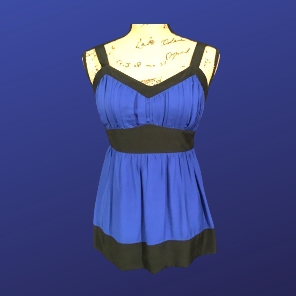 INC INTERNATIONAL CONCEPTS 100% Silk Camisole Top, ROYAL/BLACK, Size 8, NWOT
